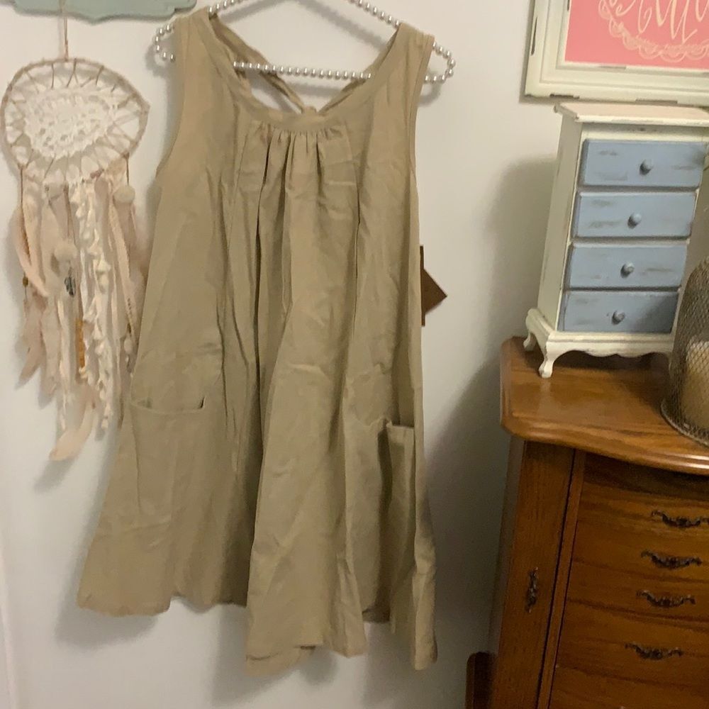 NEW Dare 2b Stylish Linen Blend Sleeveless Swing Dress Size M Beige Pockets